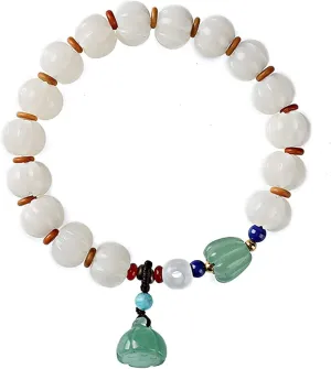 Buddhist Prayer Bead Bracelet,Buddha Meditation Beads Bangle,Natural Beads for Bracelets,Natural White Jade Bodhi Root Wood Prayer Beads Cuff Meditation Mens Womens Jewelry(Color:B) (Color : Onecolor)