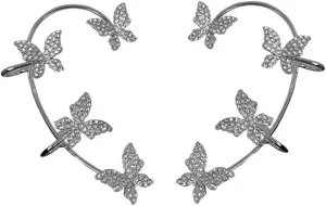 Butterfly Earrings Ear Cuffs Rhinestones Ear Wrap Earrings No Piercing Ear Clip 1Pair Butterfly