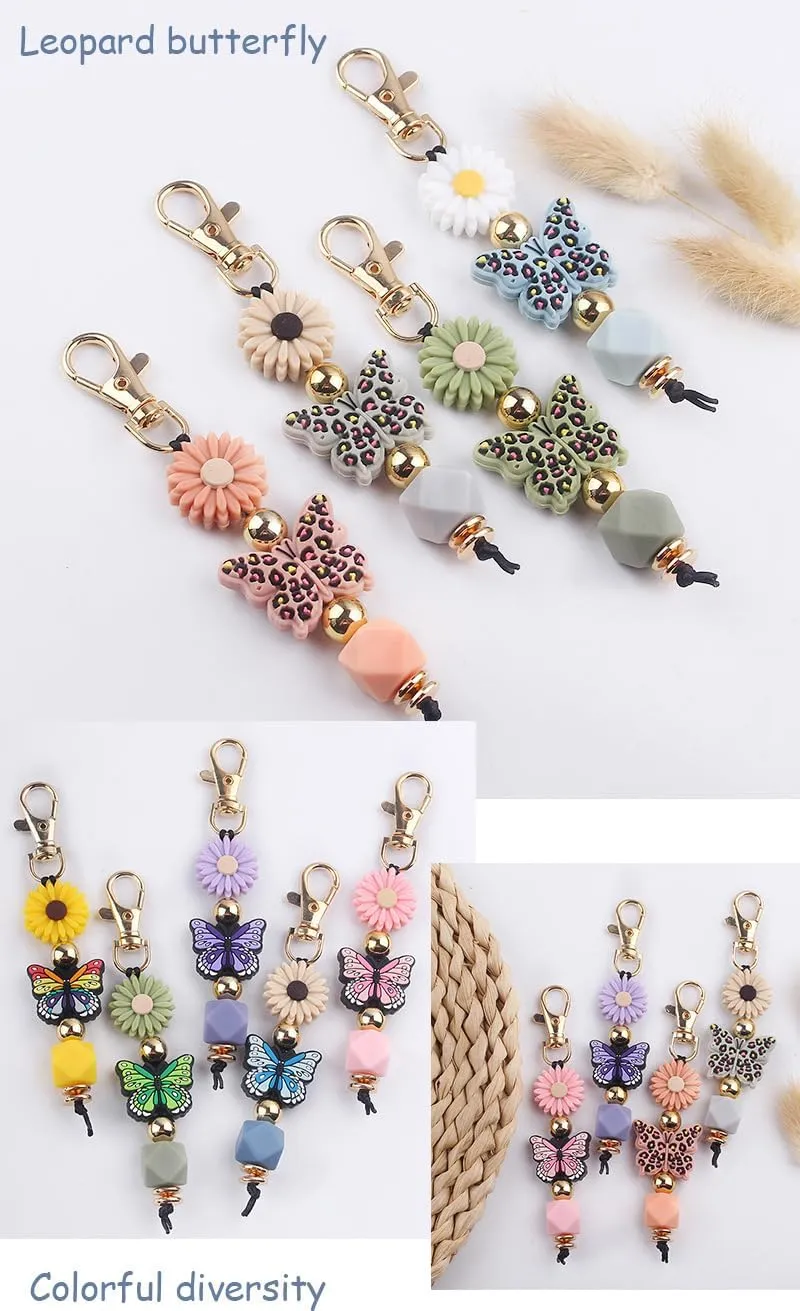 Butterfly Keychain Silicone Beaded Key Ring for Bag Charms Purse Handbags, Elastic Key Chain for Women Bag accessories
