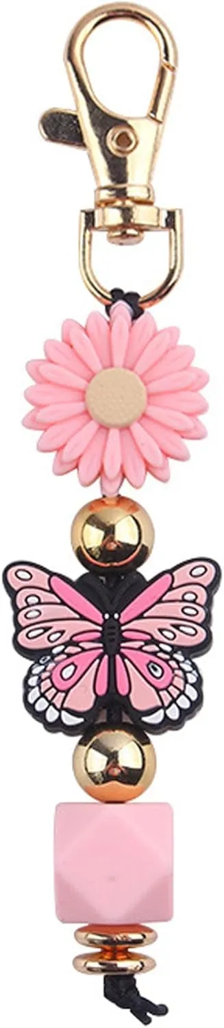 Butterfly Keychain Silicone Beaded Key Ring for Bag Charms Purse Handbags, Elastic Key Chain for Women Bag accessories