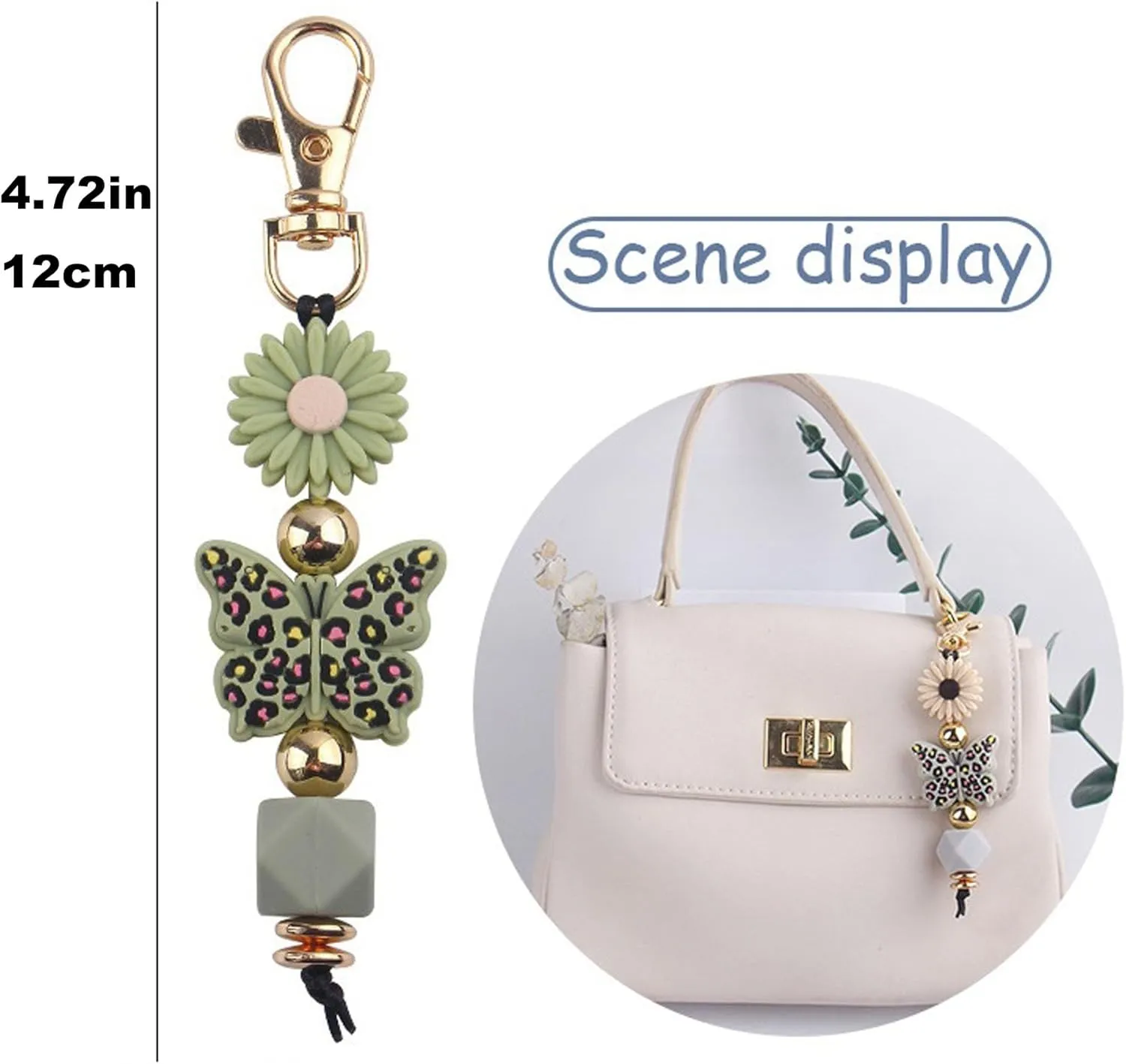Butterfly Keychain Silicone Beaded Key Ring for Bag Charms Purse Handbags, Elastic Key Chain for Women Bag accessories