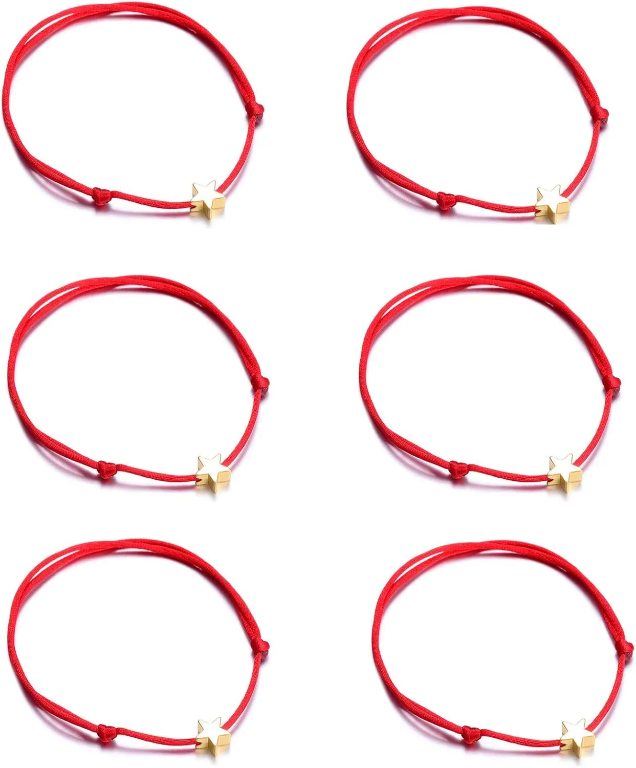 Caiyao 2/6 Pcs Red String Bracelet Heart Star Charm Gold Plated Kabbalah Protection Love Friendship Bracelets Adjustable Handmade Braided Red Black Rope Cord Thread Bracelet Jewelry - 6Pcs Star Red