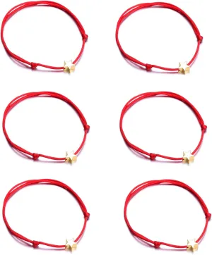 Caiyao 2/6 Pcs Red String Bracelet Heart Star Charm Gold Plated Kabbalah Protection Love Friendship Bracelets Adjustable Handmade Braided Red Black Rope Cord Thread Bracelet Jewelry - 6Pcs Star Red