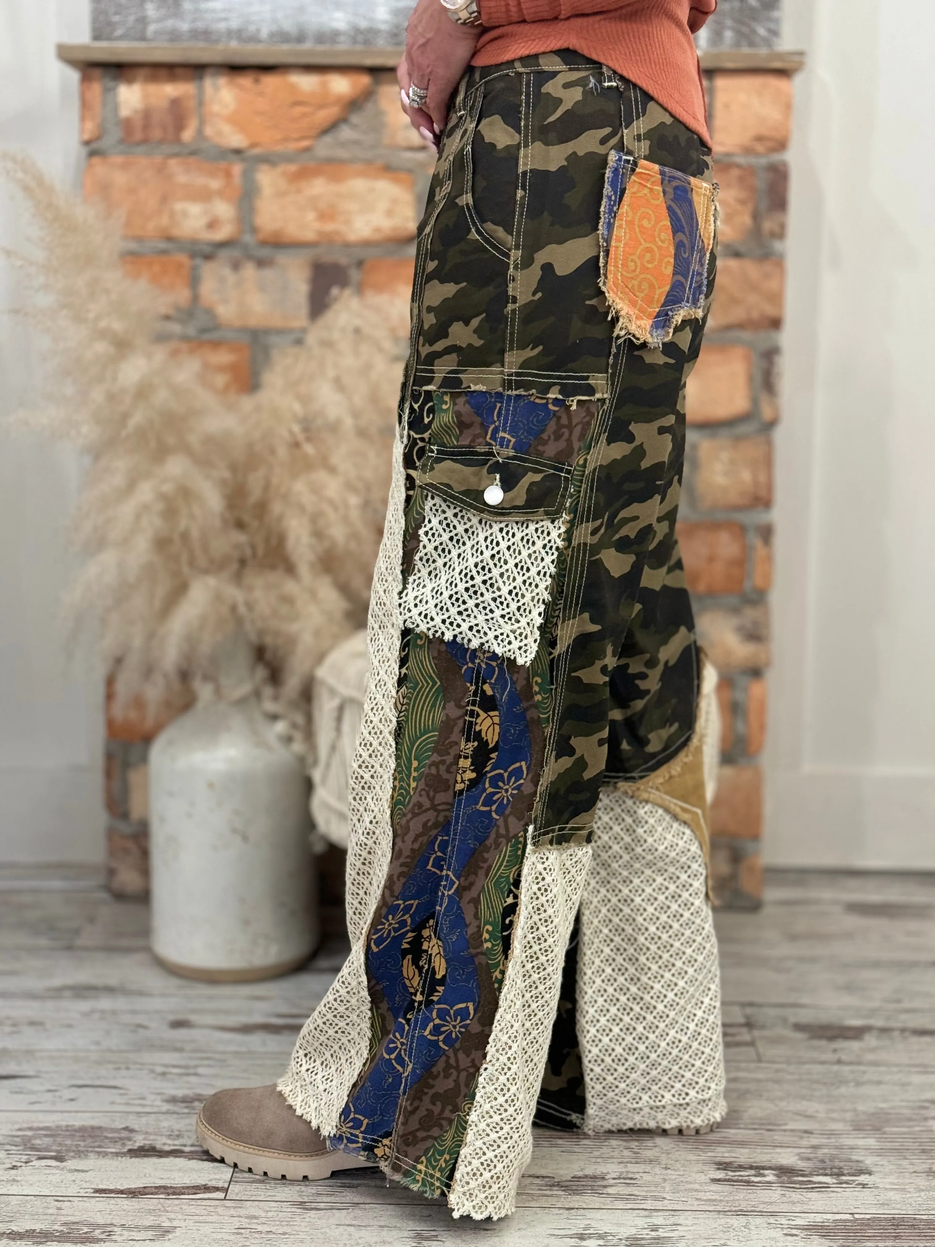 Camo Patchwork Wide Leg Pants