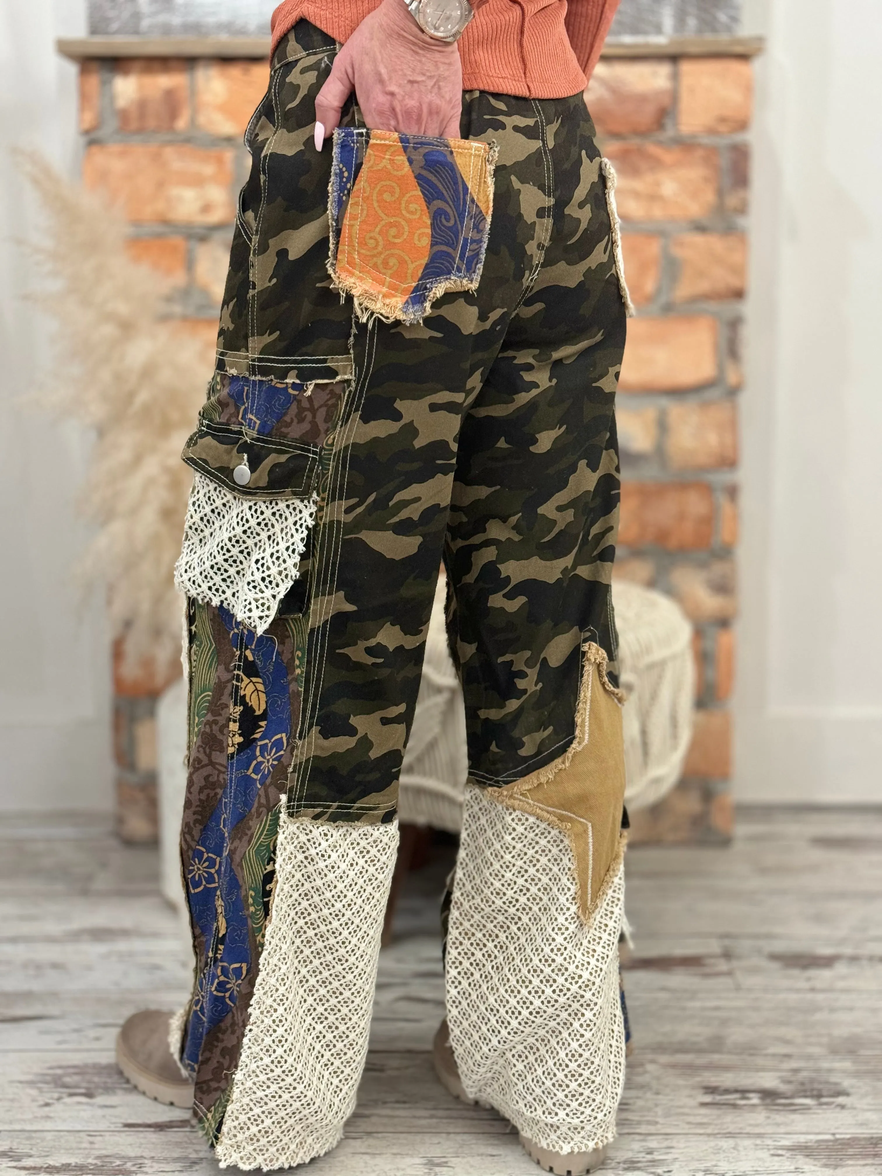 Camo Patchwork Wide Leg Pants