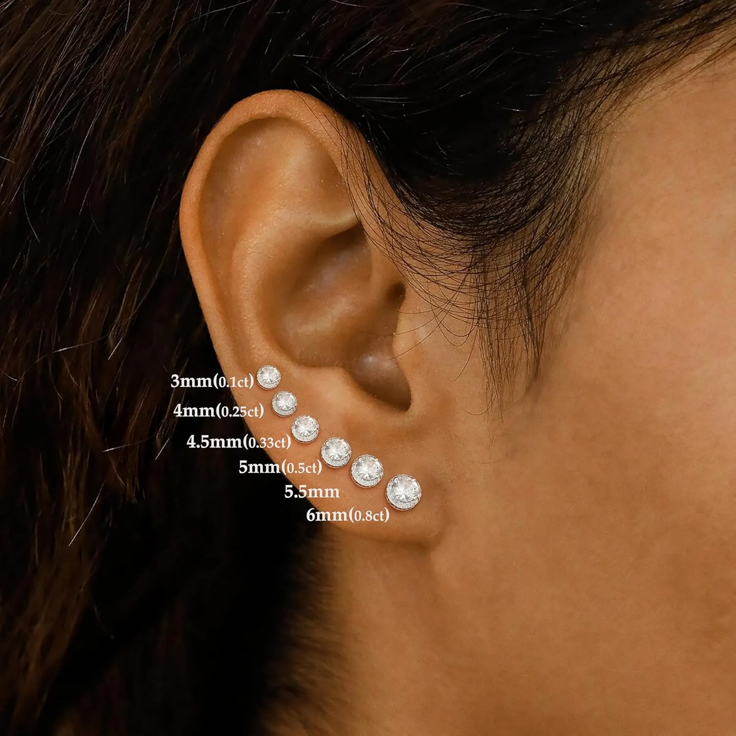 CAROVO 14K Gold Round Cubic Zirconia Stud Earrings Halo Stud Earrings Statement Earrings for Women Men Silver Gold Rose Gold Tone 3-10MM