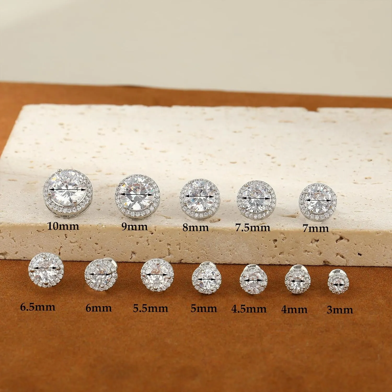 CAROVO 14K Gold Round Cubic Zirconia Stud Earrings Halo Stud Earrings Statement Earrings for Women Men Silver Gold Rose Gold Tone 3-10MM