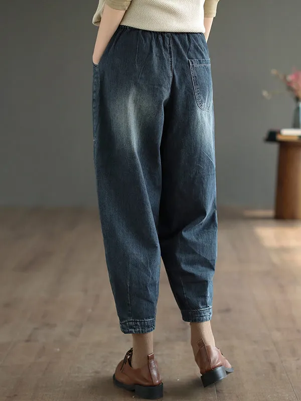 Casual Loose Embroidered Elasticity Harem Denim Pants LY3970