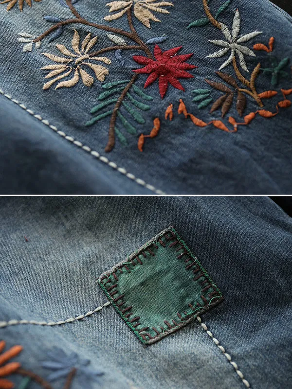 Casual Loose Embroidered Elasticity Harem Denim Pants LY3970