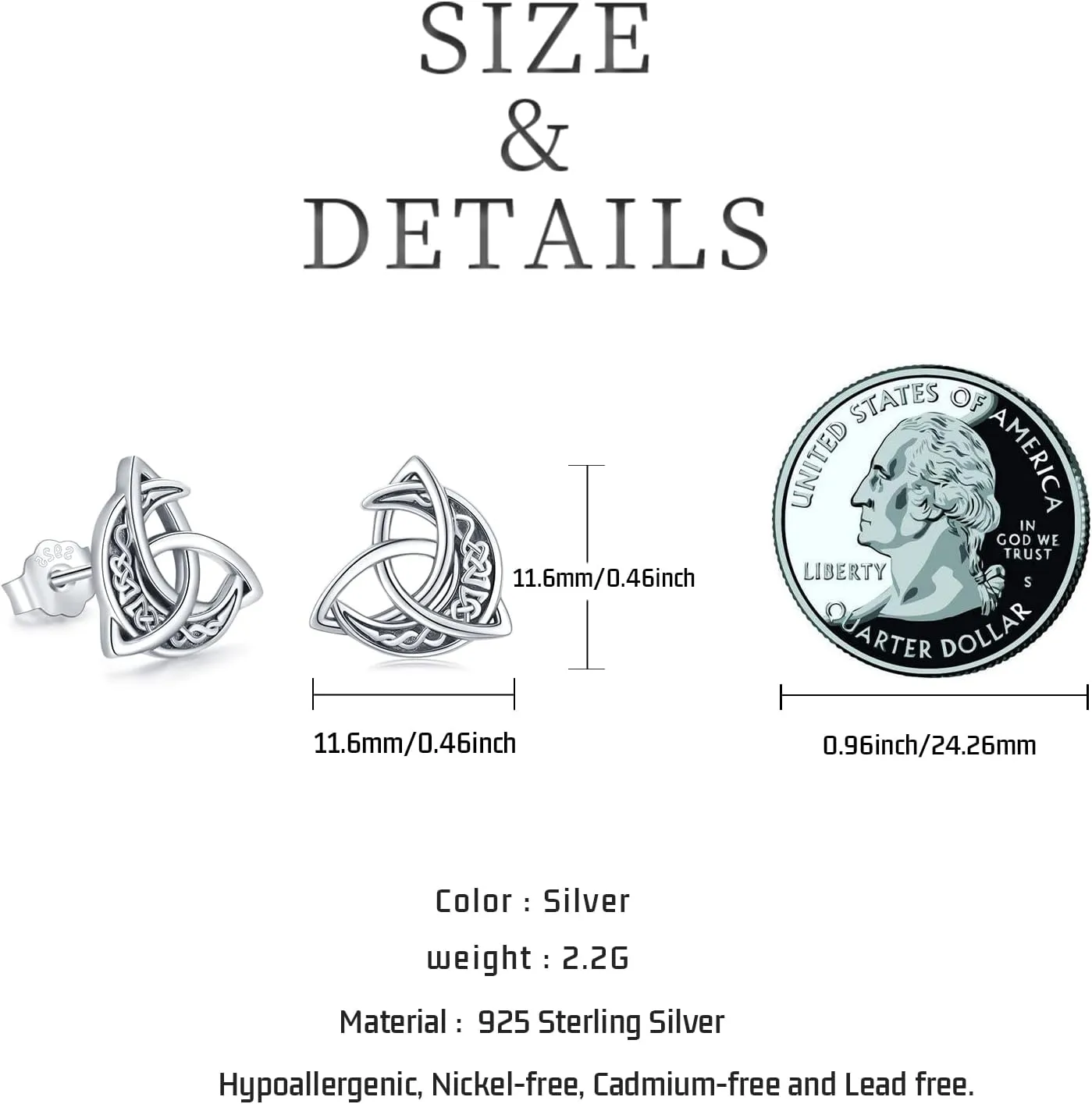 Celtic Moon Stud Earrings 925 Sterling Silver Crescent Earrings Celtic Knot Triangle Vintage Stud Earrings Good Luck irish gifts for women