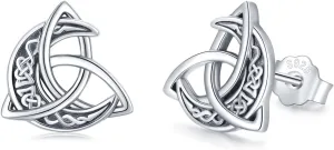 Celtic Moon Stud Earrings 925 Sterling Silver Crescent Earrings Celtic Knot Triangle Vintage Stud Earrings Good Luck irish gifts for women