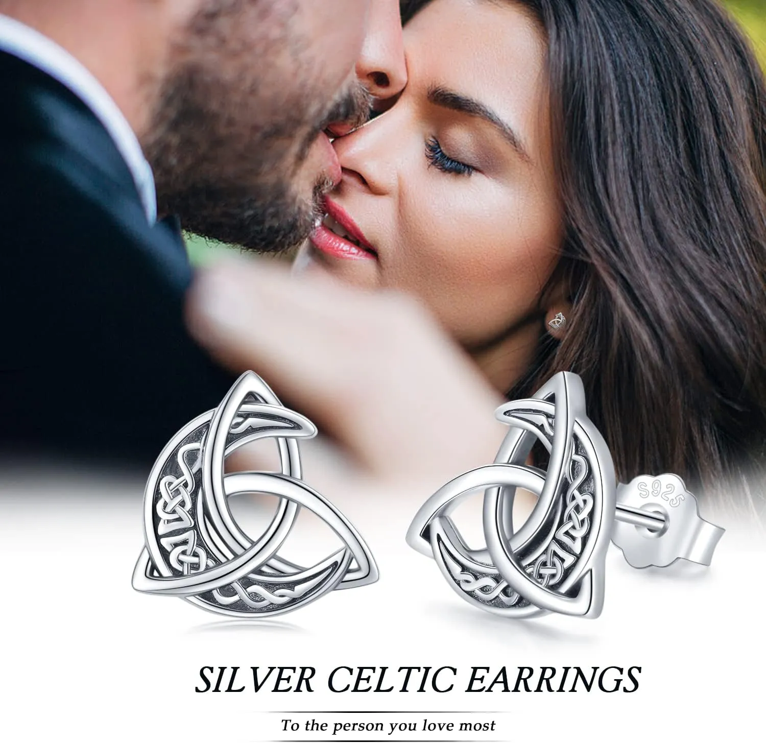 Celtic Moon Stud Earrings 925 Sterling Silver Crescent Earrings Celtic Knot Triangle Vintage Stud Earrings Good Luck irish gifts for women