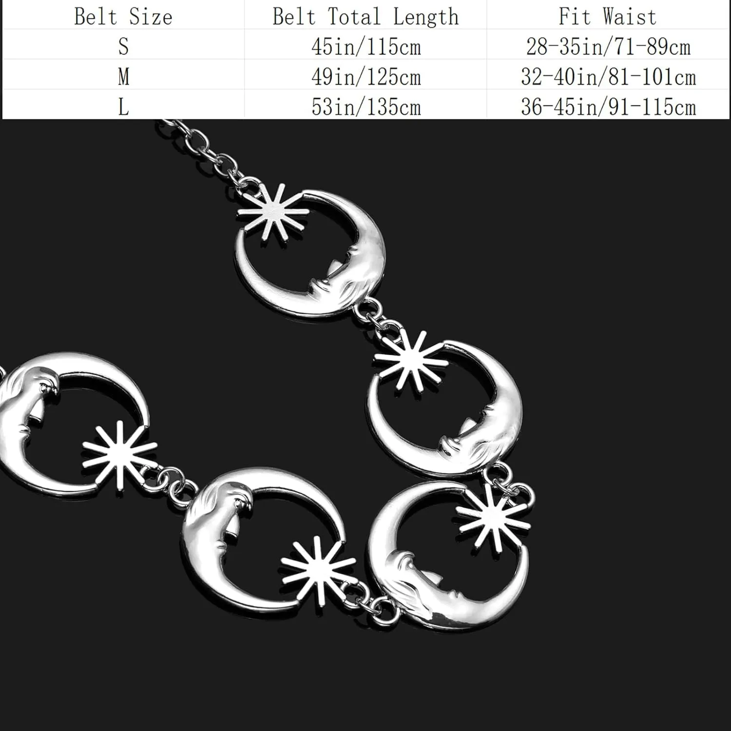Chain Belt for Women Girls Sun Moon Western Metal Waist Chain, Adjustable Metal Chain Belts for Dresses Jeans Trousers