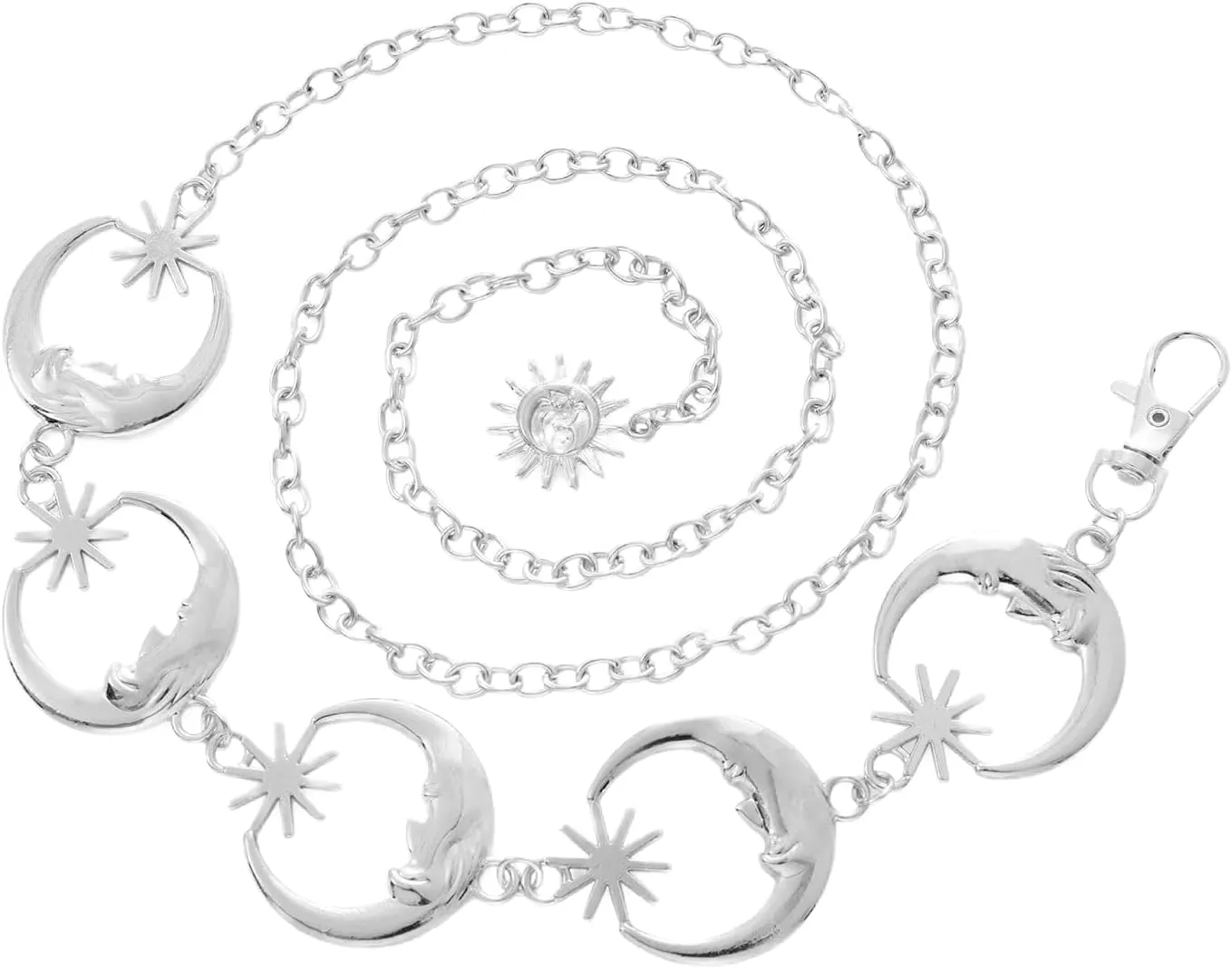 Chain Belt for Women Girls Sun Moon Western Metal Waist Chain, Adjustable Metal Chain Belts for Dresses Jeans Trousers