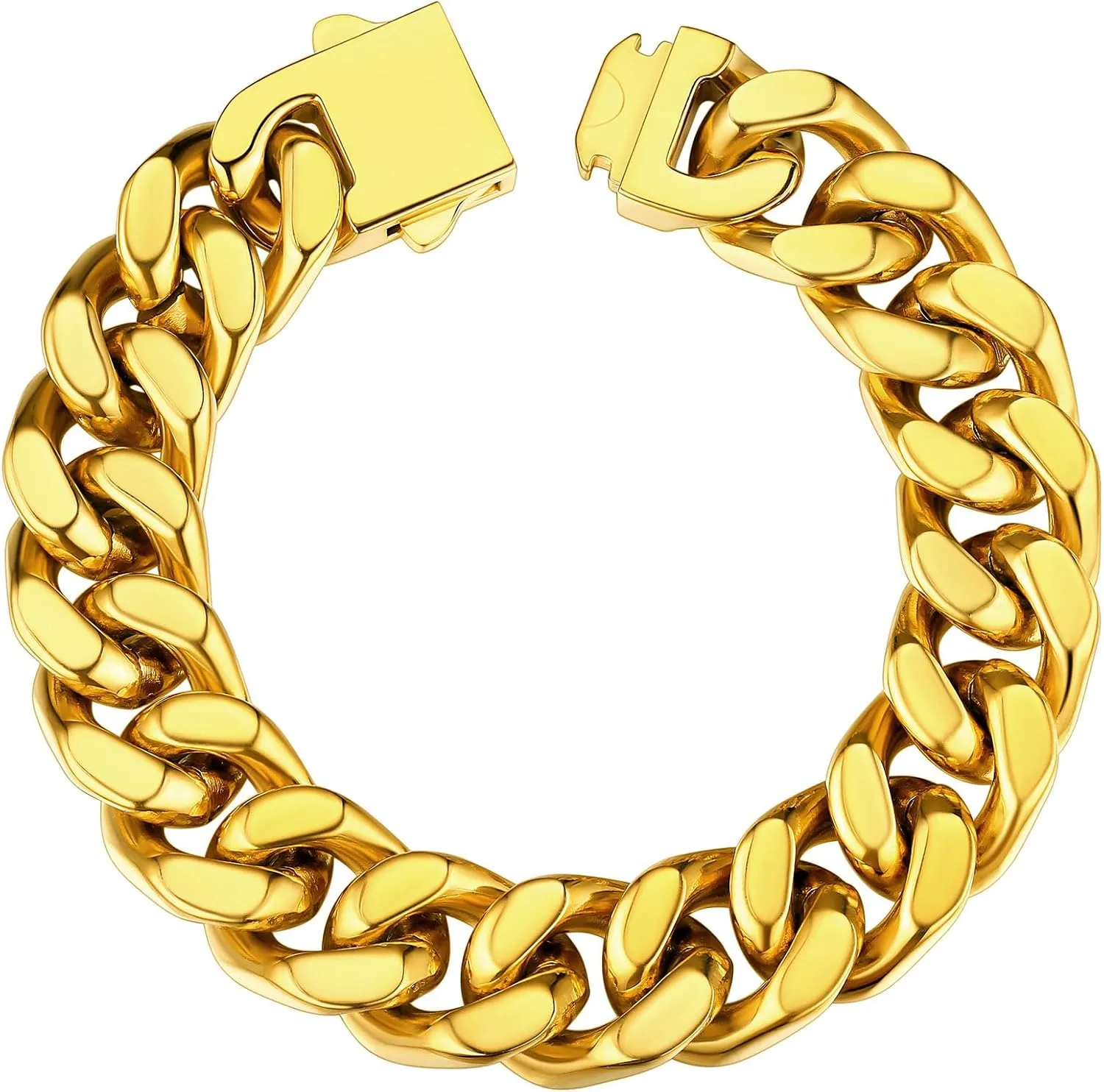 ChainsHouse Stainless Steel Cuban Link Bracelet for Men, 5mm/7mm/9mm/12mm Width, 7.5"/8.3"/9" Length, Black/18K Gold Plated Chain Wrist Bracelets for Men, with Gift Box