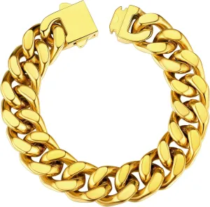 ChainsHouse Stainless Steel Cuban Link Bracelet for Men, 5mm/7mm/9mm/12mm Width, 7.5"/8.3"/9" Length, Black/18K Gold Plated Chain Wrist Bracelets for Men, with Gift Box