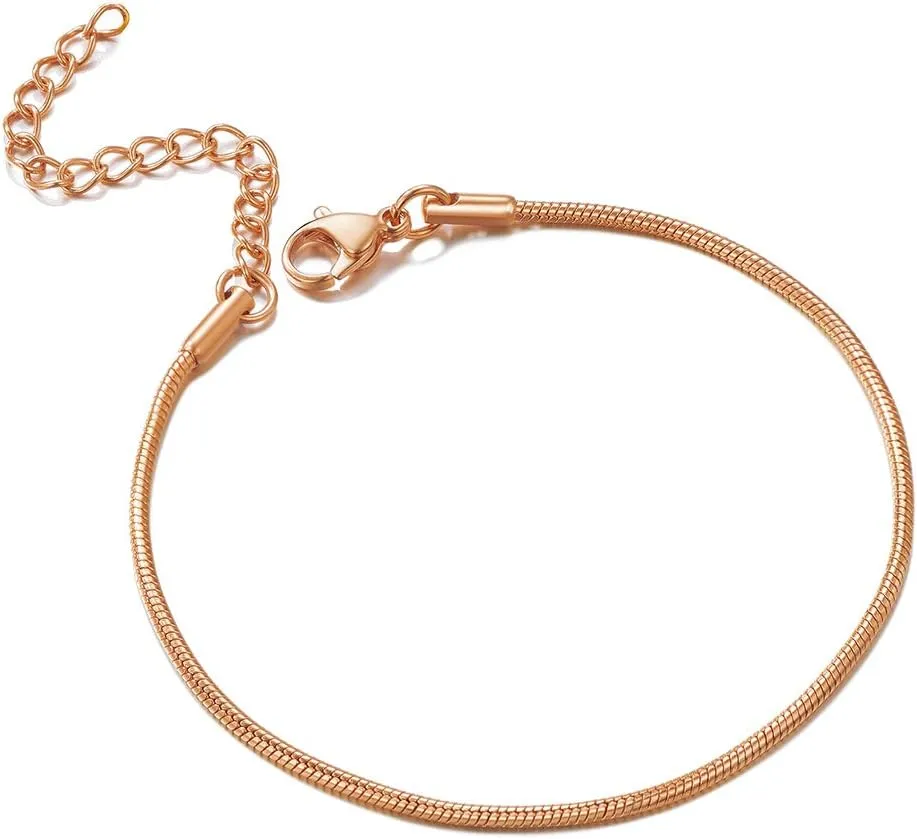 ChainsHouse Stainless Steel Herringbone Flat Chain Bracelets for Women,18K Gold/Rose Gold/Black Metal Paperclip/Snake/Cuban/Figaro Sterling Silver Link Charm Bracelet, 16 5cm Adjustable, With Gift Box