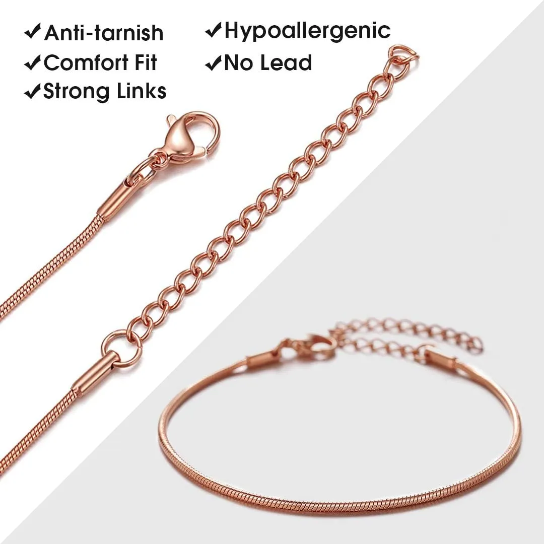 ChainsHouse Stainless Steel Herringbone Flat Chain Bracelets for Women,18K Gold/Rose Gold/Black Metal Paperclip/Snake/Cuban/Figaro Sterling Silver Link Charm Bracelet, 16 5cm Adjustable, With Gift Box