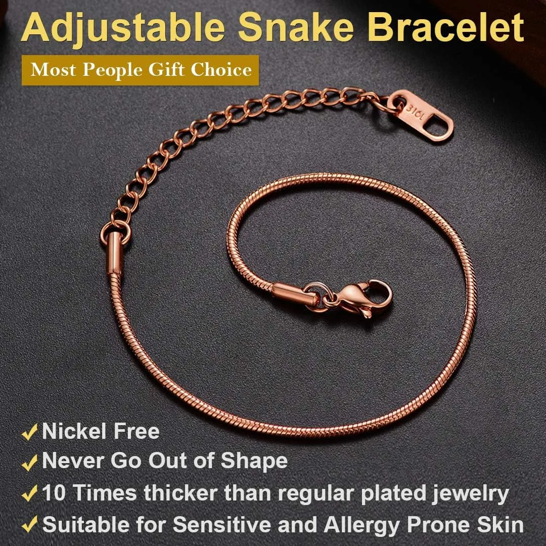 ChainsHouse Stainless Steel Herringbone Flat Chain Bracelets for Women,18K Gold/Rose Gold/Black Metal Paperclip/Snake/Cuban/Figaro Sterling Silver Link Charm Bracelet, 16 5cm Adjustable, With Gift Box