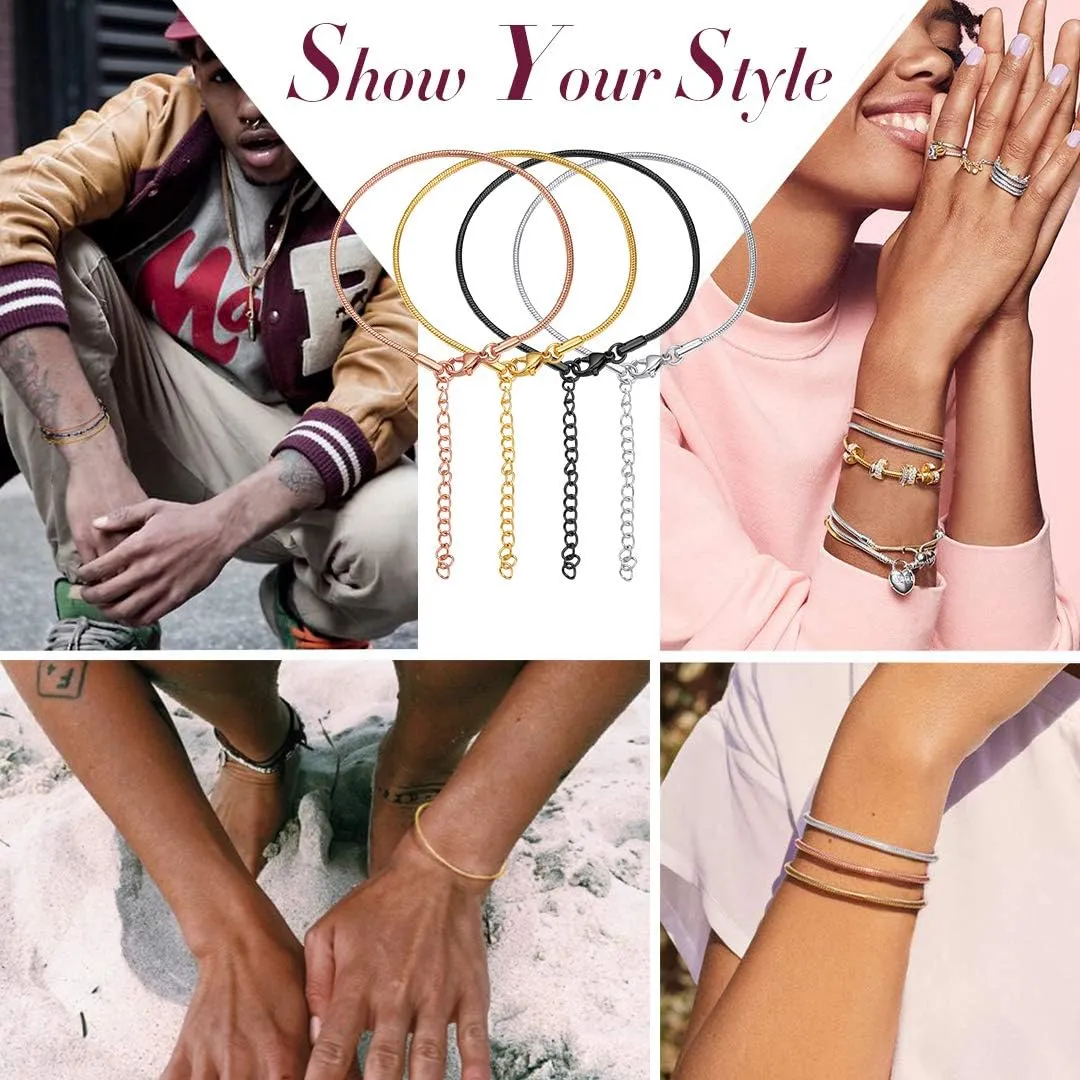 ChainsHouse Stainless Steel Herringbone Flat Chain Bracelets for Women,18K Gold/Rose Gold/Black Metal Paperclip/Snake/Cuban/Figaro Sterling Silver Link Charm Bracelet, 16 5cm Adjustable, With Gift Box