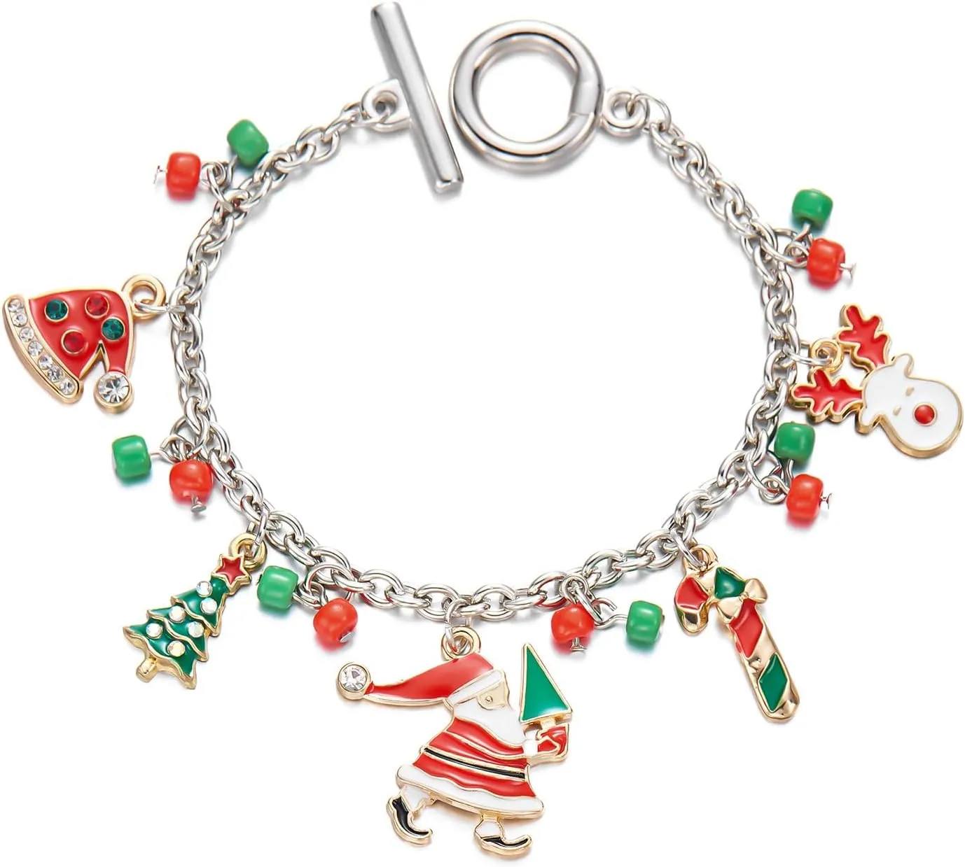 Christmas Bracelet for Women Christmas Tree Santa Claus Christmas Snowflake Bracelet Gold Silver Christmas Charm Bracelet Xmas Bracelet Cute Cartoon Friendship Bracelets Christmas Birthday New Year Jewelry