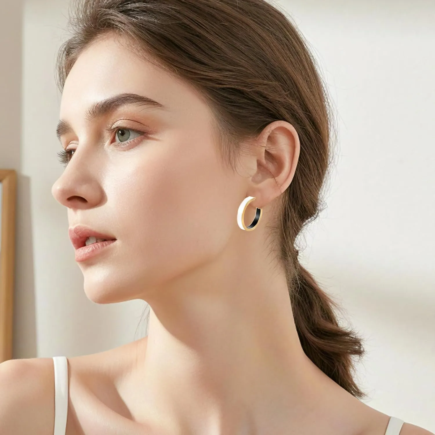 Chunky Gold Earrings for Women C Shaped Round Hoop Earrings 18K Gold Plated Stainless Steel Enamel Earrings Jewelry Gift