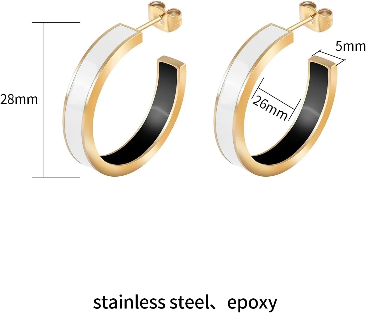 Chunky Gold Earrings for Women C Shaped Round Hoop Earrings 18K Gold Plated Stainless Steel Enamel Earrings Jewelry Gift