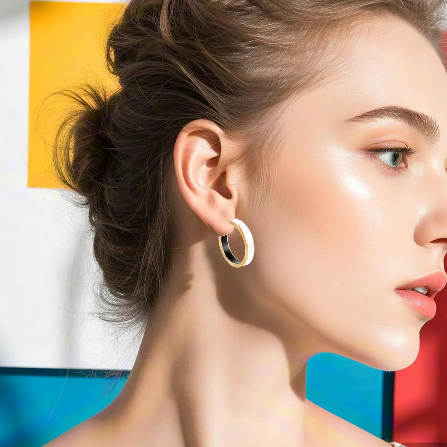 Chunky Gold Earrings for Women C Shaped Round Hoop Earrings 18K Gold Plated Stainless Steel Enamel Earrings Jewelry Gift