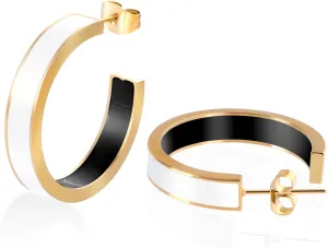 Chunky Gold Earrings for Women C Shaped Round Hoop Earrings 18K Gold Plated Stainless Steel Enamel Earrings Jewelry Gift