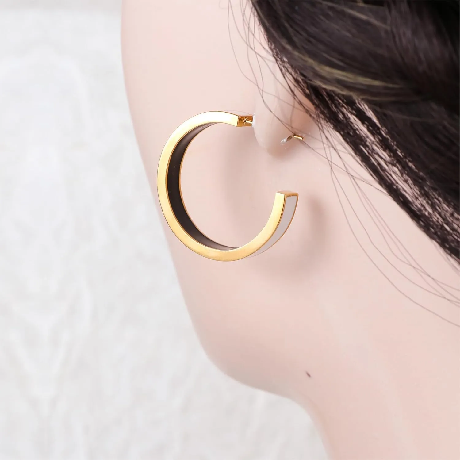 Chunky Gold Earrings for Women C Shaped Round Hoop Earrings 18K Gold Plated Stainless Steel Enamel Earrings Jewelry Gift