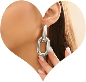 Chunky Gold Hoop Earrings for Women Gold Plated Convertible Link Symmetrical Paperclip Chain Earrings Hypoallergenic Pierced Earrings Jewelry for Women