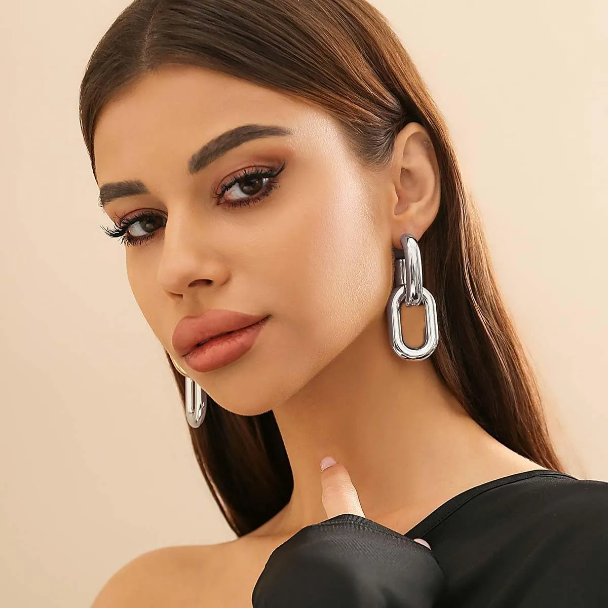 Chunky Gold Hoop Earrings for Women Gold Plated Convertible Link Symmetrical Paperclip Chain Earrings Hypoallergenic Pierced Earrings Jewelry for Women