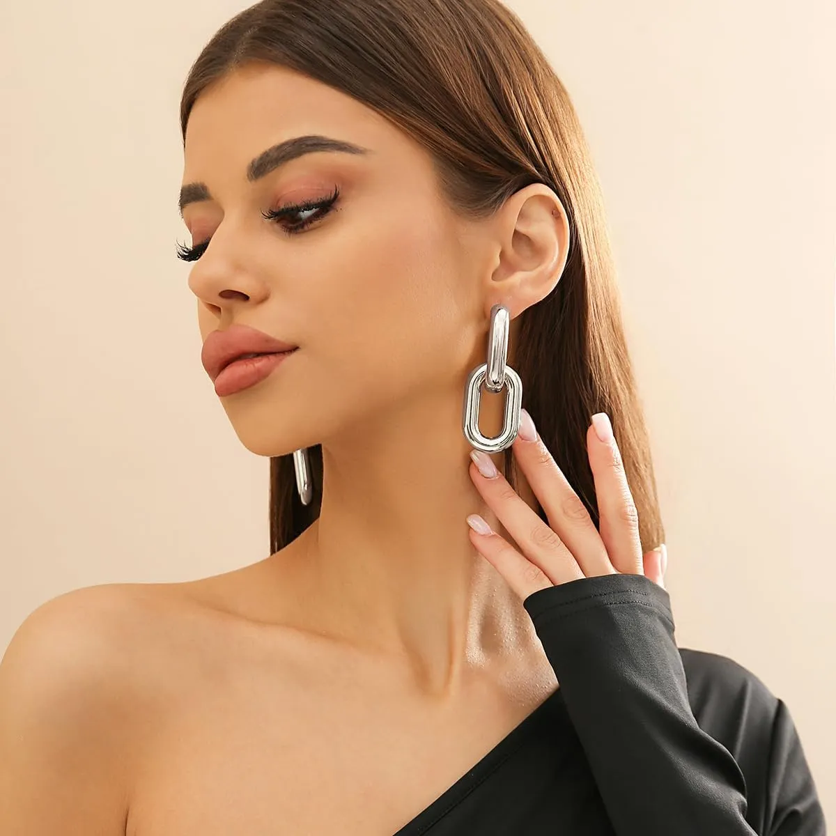 Chunky Gold Hoop Earrings for Women Gold Plated Convertible Link Symmetrical Paperclip Chain Earrings Hypoallergenic Pierced Earrings Jewelry for Women