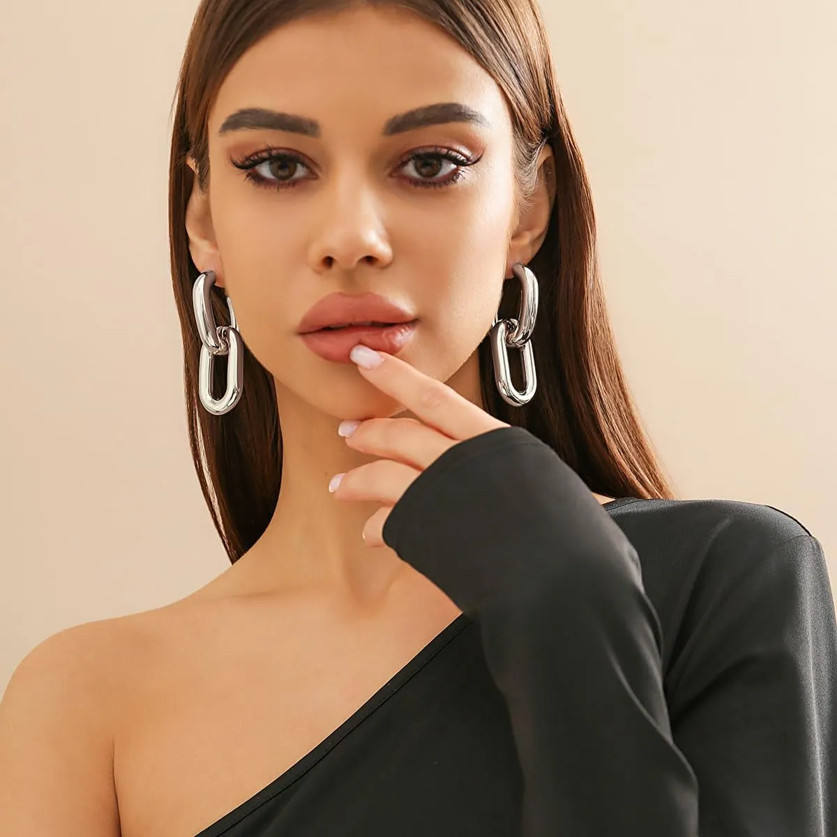Chunky Gold Hoop Earrings for Women Gold Plated Convertible Link Symmetrical Paperclip Chain Earrings Hypoallergenic Pierced Earrings Jewelry for Women