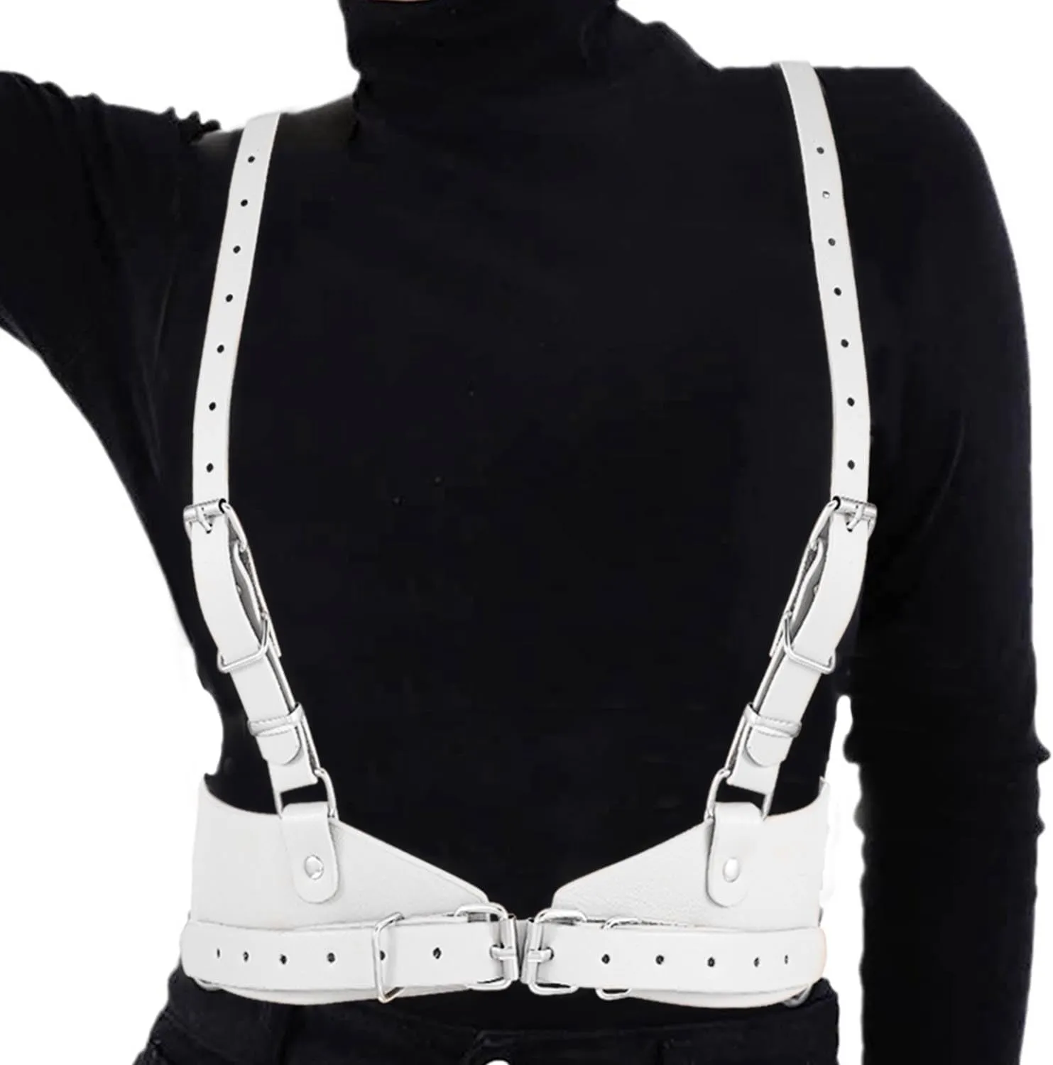 CLOACE Punk Waist Belt Gothic Black Leather Wide Waist Belts Elastic Cosplay Halloween Body Chain Accessory for Women