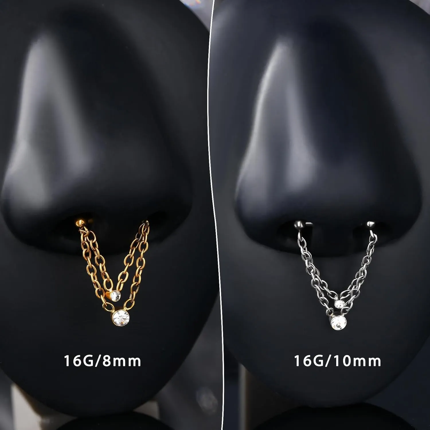 CM Crareesi Mania Chain Septum Rings 16G Double Septum Jewelry 316L Stainless Steel Threaded Septum Ring Push in Chain Septum Piercing Jewelry Dangle CZ Septum Jewelry