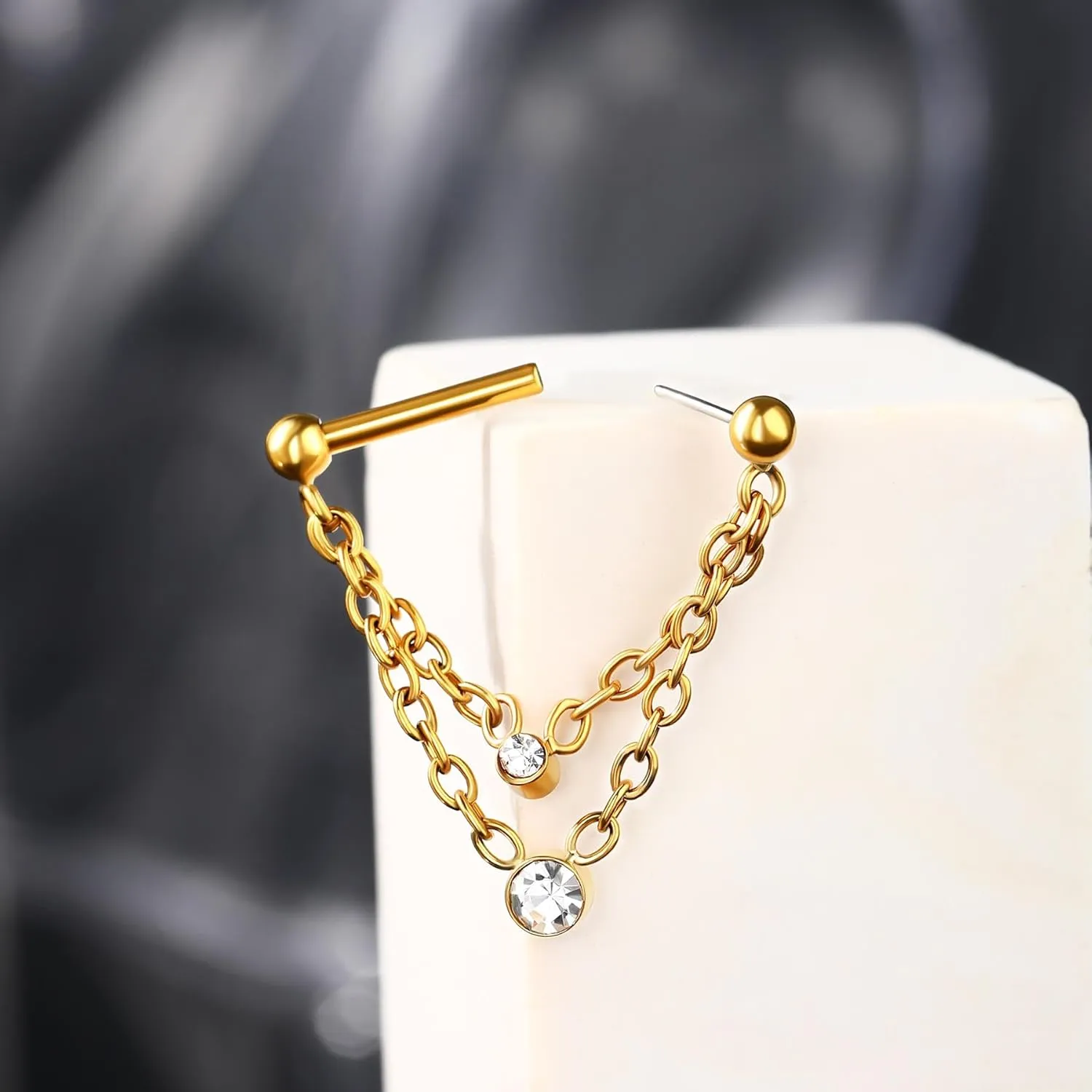 CM Crareesi Mania Chain Septum Rings 16G Double Septum Jewelry 316L Stainless Steel Threaded Septum Ring Push in Chain Septum Piercing Jewelry Dangle CZ Septum Jewelry