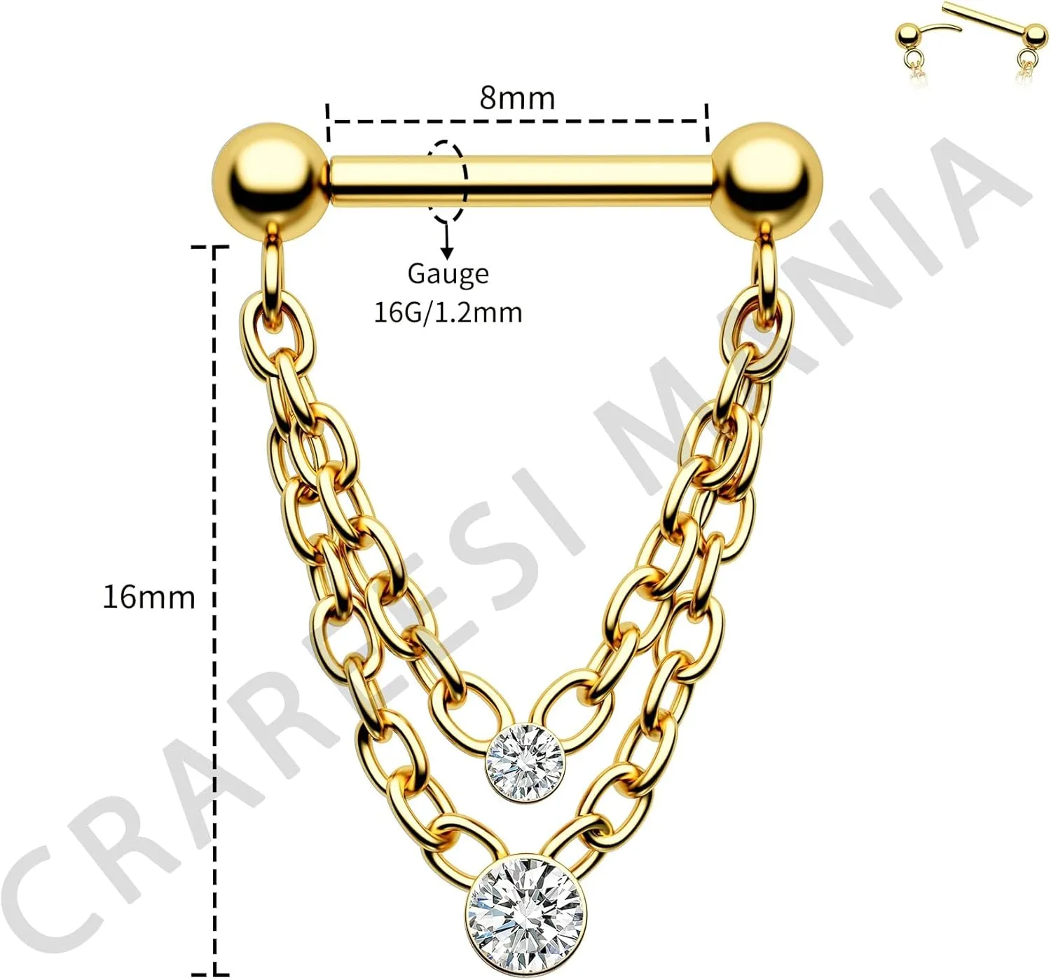 CM Crareesi Mania Chain Septum Rings 16G Double Septum Jewelry 316L Stainless Steel Threaded Septum Ring Push in Chain Septum Piercing Jewelry Dangle CZ Septum Jewelry