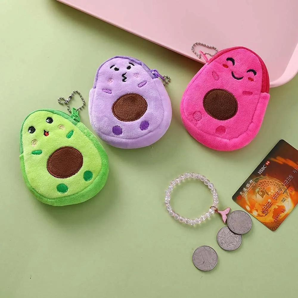 Coin Pouch with Keychain Cute Avocado Soft Plush Purses Children Cash Bag with Zipper Small Purse Wallets for Women Girls Kids(Yellow)