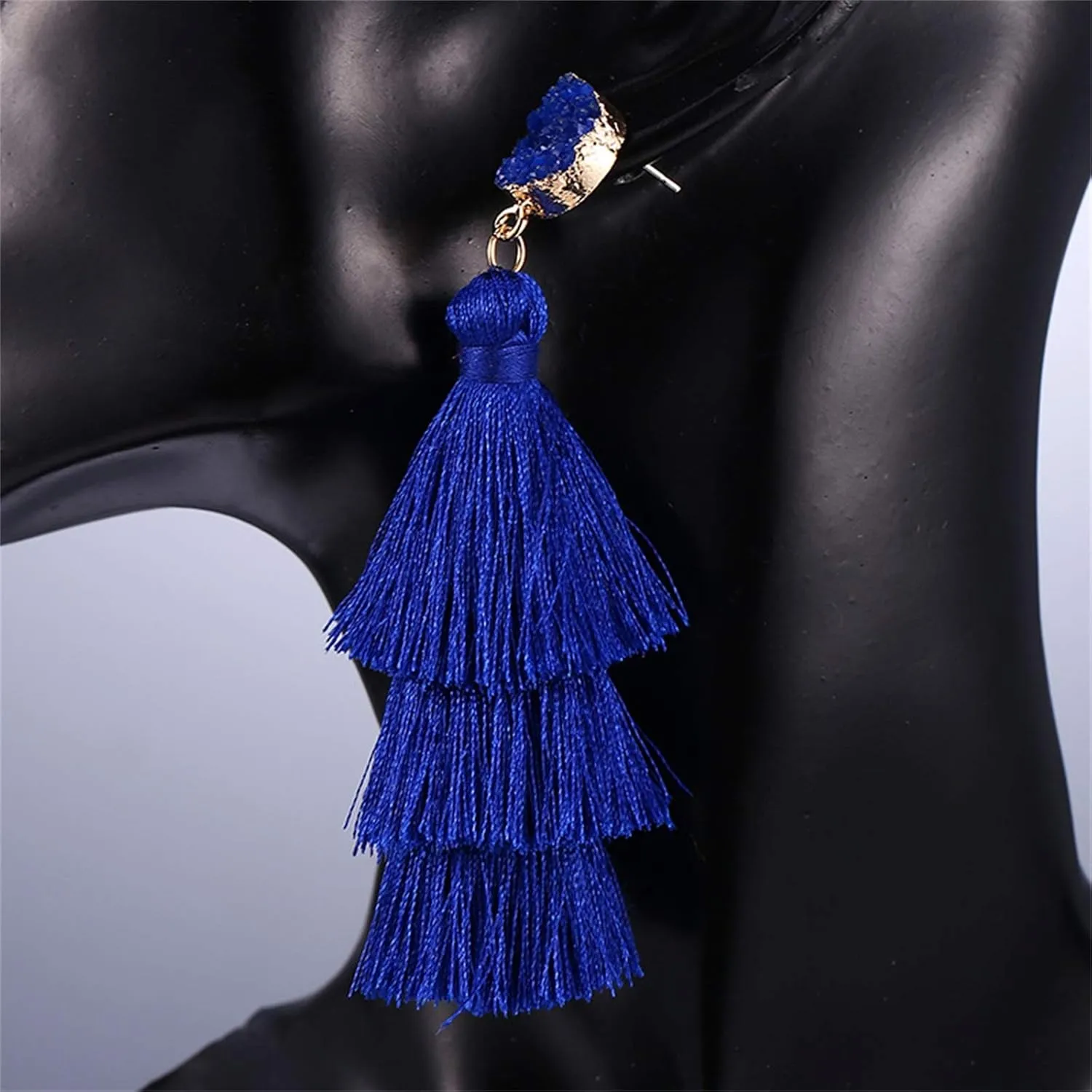 Colorful Layered Tassel Earrings Bohemian 3 Tier Fringe Statement Big Dangle Earrings Boho Handmade Braided Thread Fringe Layer Drop Earrings for Women Girls