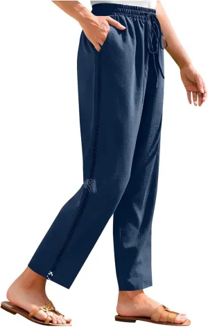 Cotton Linen Pants for Women 2025 Trendy Summer Wide Leg Pants with Pocket Beach Vacation Ankle Length Slacks Trouser