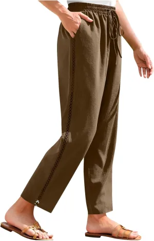 Cotton Linen Pants for Women 2025 Trendy Summer Wide Leg Pants with Pocket Beach Vacation Ankle Length Slacks Trouser