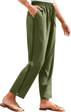 Cotton Linen Pants for Women 2025 Trendy Summer Wide Leg Pants with Pocket Beach Vacation Ankle Length Slacks Trouser