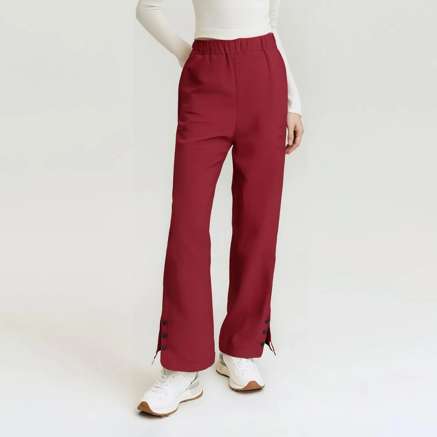 Cotton Linen Pants Women Summer Casual Straight Leg Capri Elastic Waist Comfy Plus Size Bottom Split Palazzo Trousers