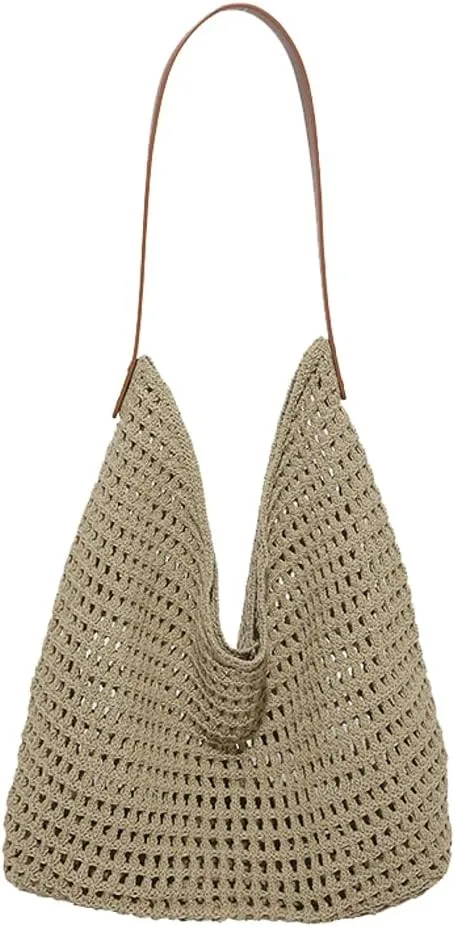 Crochet Mesh Beach Bag Large Woven Tote Purses Shoulder Handbags Casual Hobo Purse Women Bags for Swimming Vacations Beach
