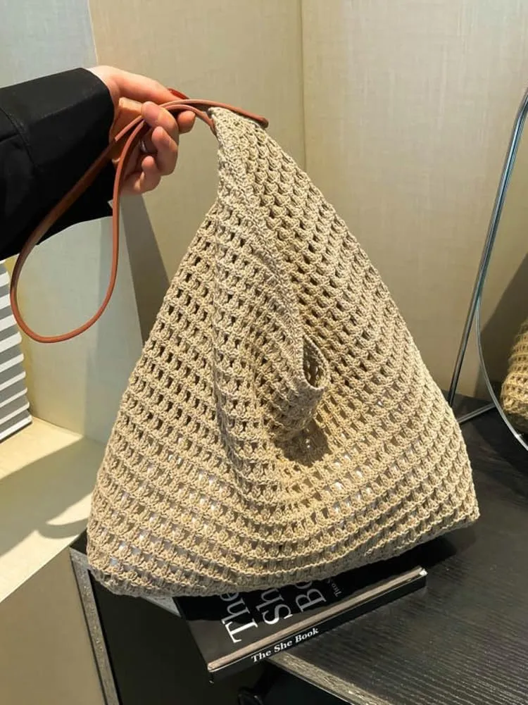 Crochet Mesh Beach Bag Large Woven Tote Purses Shoulder Handbags Casual Hobo Purse Women Bags for Swimming Vacations Beach