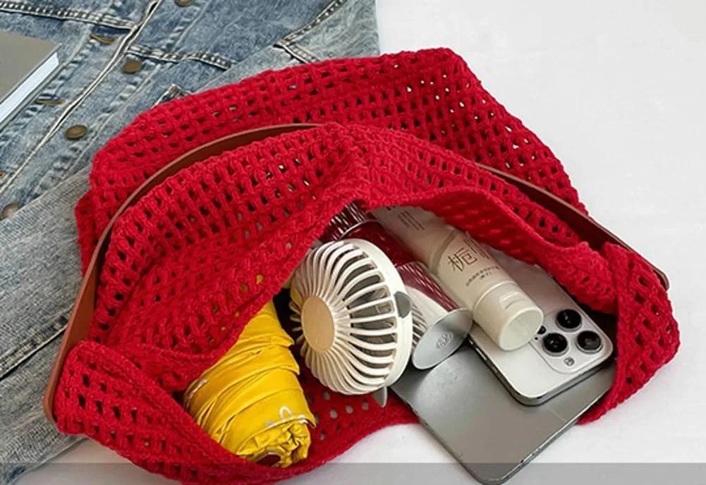 Crochet Mesh Beach Bag Large Woven Tote Purses Shoulder Handbags Casual Hobo Purse Women Bags for Swimming Vacations Beach