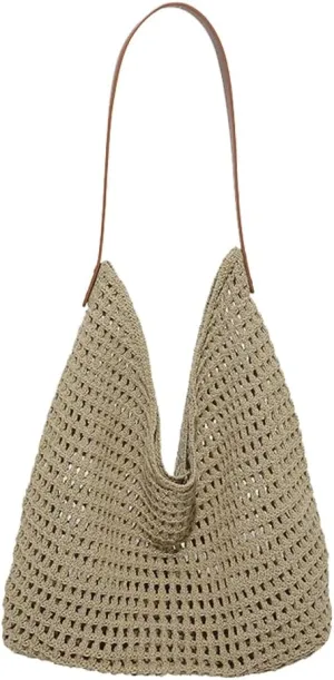 Crochet Mesh Beach Bag Large Woven Tote Purses Shoulder Handbags Casual Hobo Purse Women Bags for Swimming Vacations Beach
