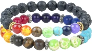 Crocon 7 Chakra Bracelet Lava Rock 7 Chakras Crystals Set of 2 Chakra Healing Yoga Crystal Natural Stone Balancing Beads Men Women Beads Bracelet Bangle Unisex Gift for Handmade Bracelets 8mm