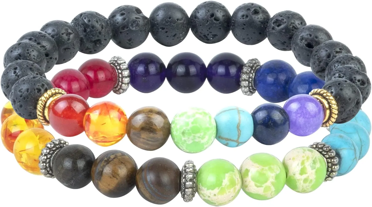 Crocon 7 Chakra Bracelet Lava Rock 7 Chakras Crystals Set of 2 Chakra Healing Yoga Crystal Natural Stone Balancing Beads Men Women Beads Bracelet Bangle Unisex Gift for Handmade Bracelets 8mm